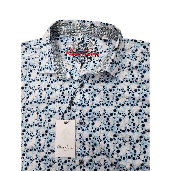 Robert Graham Skull NWT Blue Shortsleeve Button Shirt Small - Picture 3 of 6